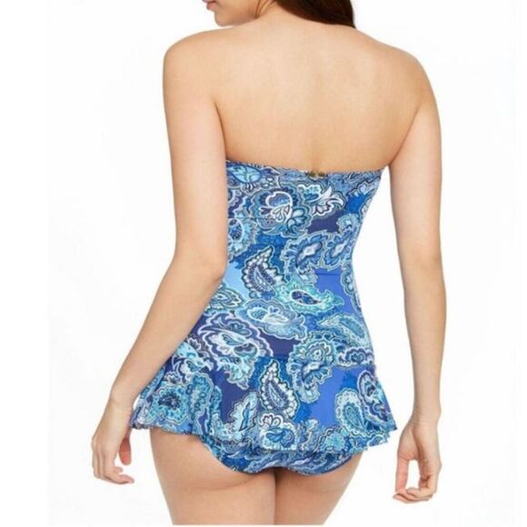 Ralph Lauren Blue Paisley Underwire One Piece Swimsuit Size 16 Captiva Bandeau - Picture 4 of 11